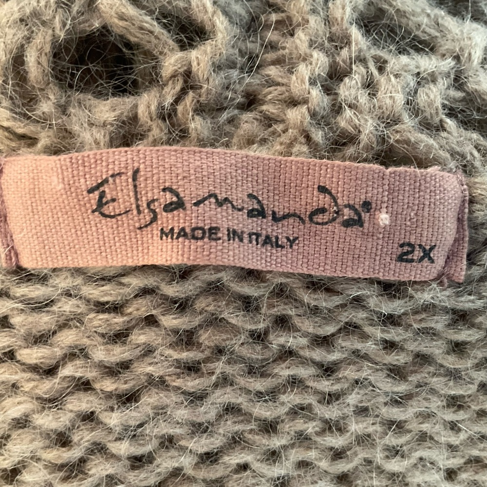 Anthropologie Elsamanda 2X Open Knit Hi/Lo Taupe Cardigan with Shawl Collar - Picture 2 of 16